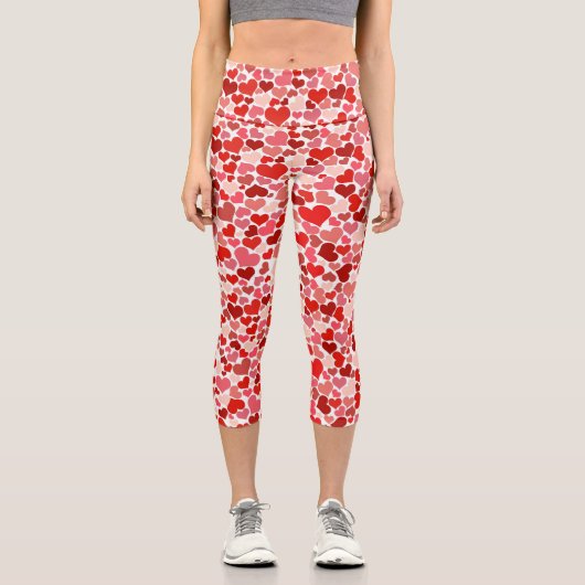 Herzmuster, rote Herzen, Liebe Capri Leggings (Vorderseite)