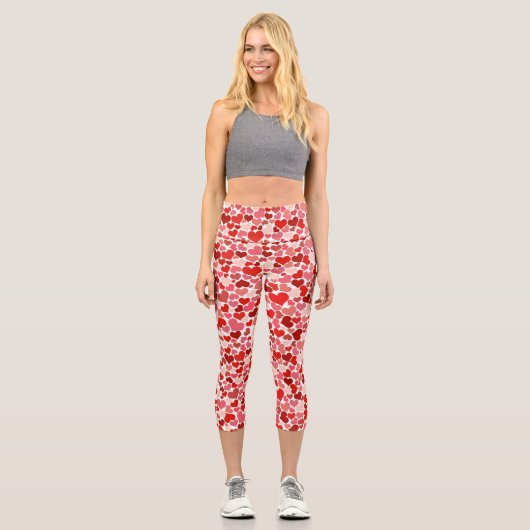 Herzmuster, rote Herzen, Liebe Capri Leggings (Vorderseite)