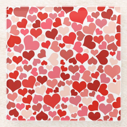 Herzmuster, rote Herzen, Liebe Glasuntersetzer (Vorderseite)