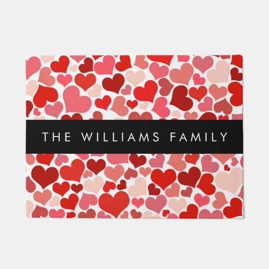 Herzmuster, rote Herzen, Liebe, Ihr Name Fußmatte (Vorderseite)
