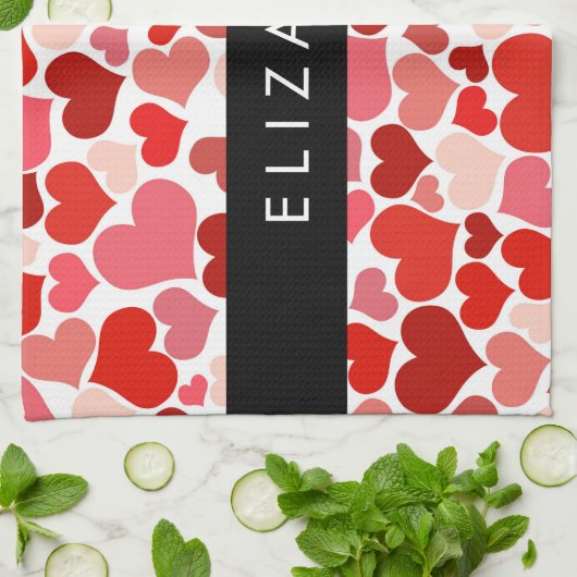 Herzmuster, rote Herzen, Liebe, Ihr Name Geschirrtuch (Gefaltet)
