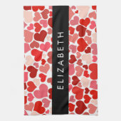 Herzmuster, rote Herzen, Liebe, Ihr Name Geschirrtuch (Vertikal)