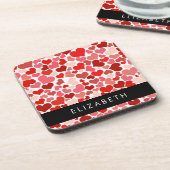 Herzmuster, rote Herzen, Liebe, Ihr Name Getränkeuntersetzer (Linke Seite)
