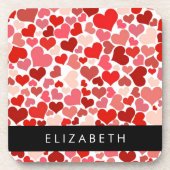 Herzmuster, rote Herzen, Liebe, Ihr Name Getränkeuntersetzer (Vorderseite)