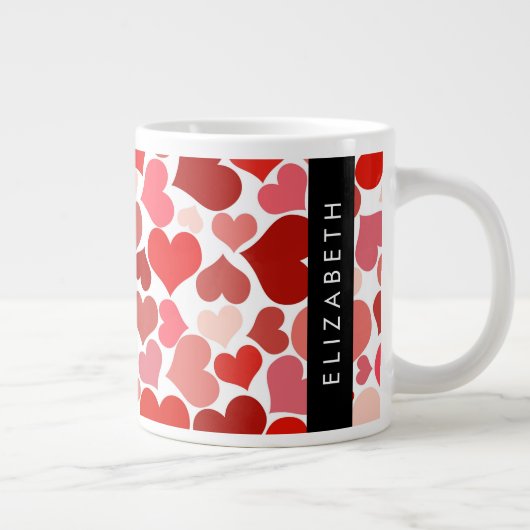 Herzmuster, rote Herzen, Liebe, Ihr Name Jumbo-Tasse (Rechts)