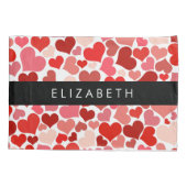 Herzmuster, rote Herzen, Liebe, Ihr Name Kissenbezug (Rückseite)