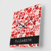 Herzmuster, rote Herzen, Liebe, Ihr Name Quadratische Wanduhr (Winkel)