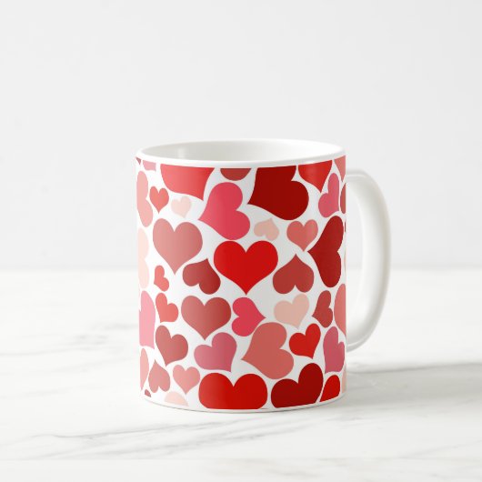 Herzmuster, rote Herzen, Liebe Kaffeetasse (VorderseiteRechts)