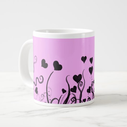 Herzmuster, Schwarze Herzen, Punkte, Liebe, Rosa Jumbo-Tasse (Vorderseite Links)