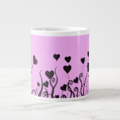 Herzmuster, Schwarze Herzen, Punkte, Liebe, Rosa Jumbo-Tasse (Vorderseite)