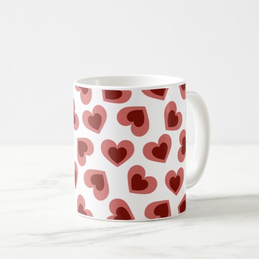 Herzmuster Stilvoll Modern Weiß Rot Chic Kaffeetasse (VorderseiteRechts)