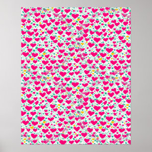Herzmuster und grüne Blätter Poster