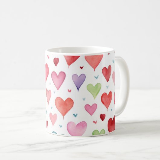 Herzmuster Wasserfarbe Moderne Rosa Blau Kaffeetasse (VorderseiteRechts)