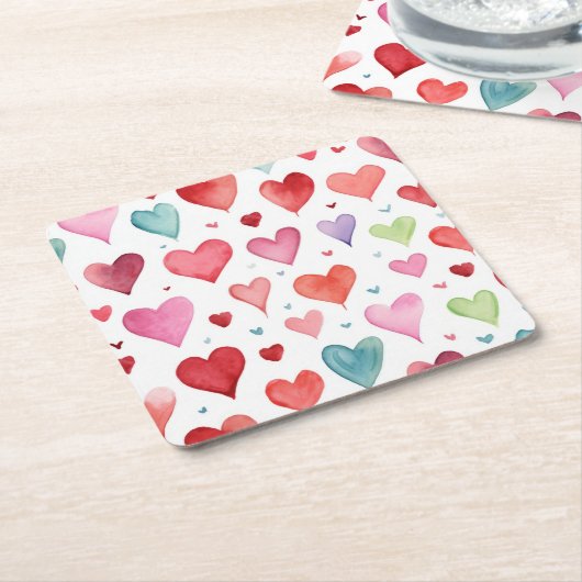 Herzmuster Wasserfarbe Moderne Rosa Blau Rechteckiger Pappuntersetzer (angewinkelt)