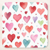 Herzmuster Wasserfarbe Moderne Rosa Blau Rechteckiger Pappuntersetzer (Vorderseite)