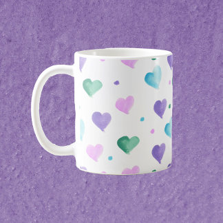 Herzmuster Wasserfarbe Rosa Grün Lila Blau Kaffeetasse