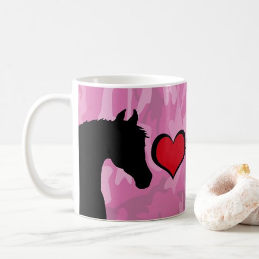 Herzpferd (rosa Camouflage) Kaffeetasse (Mit Donut)