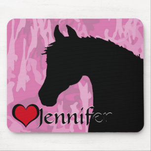 Herzpferd (rosa Camouflage) Mousepad