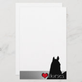 Herzpferde I Rotes Herz (silber metallisch) Briefpapier (Vorne/Hinten)