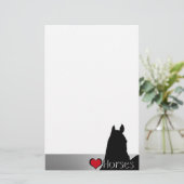 Herzpferde I Rotes Herz (silber metallisch) Briefpapier (Stehend Vorderseite)