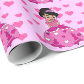 Herzprinzessin mit schwarzem, natürlichem Haar Geschenkpapier (Rolleneckpunkt)