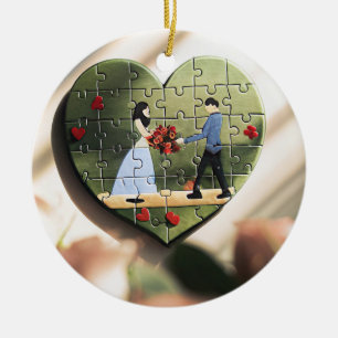 Herzpuzzle-Liebesornament Keramik Ornament