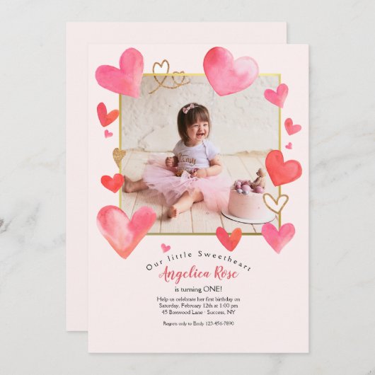 Herzrahmen Foto Geburtstagseinladung Einladung (Vorne/Hinten)