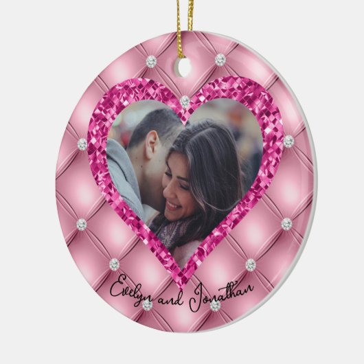 Herzrahmen für Foto rosa Kissen & Diamanten Keramik Ornament (Links)