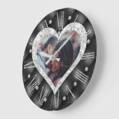 Herzrahmen für Foto Schwarz & Silberdiamanten Große Wanduhr (Winkel)
