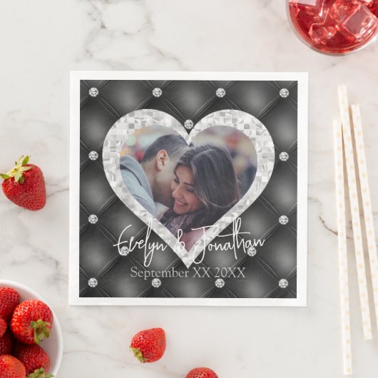 Herzrahmen für Foto Schwarz & Silberdiamanten Serviette (Beispiel)