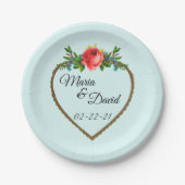 Herzrahmen mit Aquarellfarben-Rose Pappteller (Vorderseite)