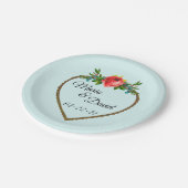 Herzrahmen mit Aquarellfarben-Rose Pappteller (Schrägansicht)