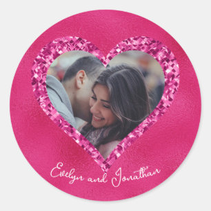 Herzrahmen mit individuellem Foto in Hot Pink mit Runder Aufkleber