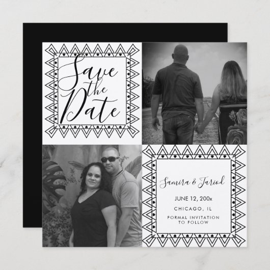 Herzrahmen Schwarz-weißes Foto Save the Date (Vorne/Hinten)