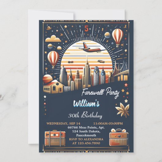 Herzreisen Überraschung Globe Farewell 30. Geburts Einladung (Vorderseite)