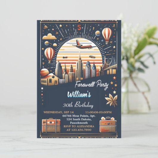 Herzreisen Überraschung Globe Farewell 30. Geburts Einladung (Stehend Vorderseite)