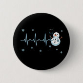 Herzrhythmus Krankenschwester Schneemann Weihnacht Button (Vorderseite)