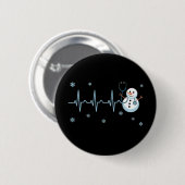 Herzrhythmus Krankenschwester Schneemann Weihnacht Button (Vorne & Hinten)