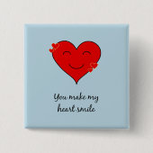 Herzromantisches Blau lächeln Button (Vorderseite)