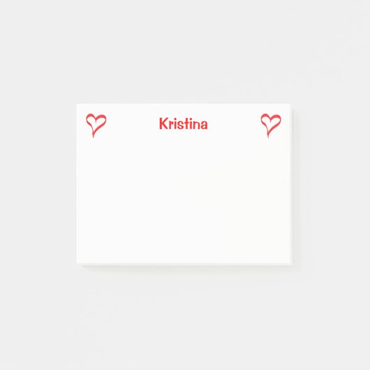 Herzrot und Weiße Liebe Personalisiert Post-it Klebezettel (Vorderseite)