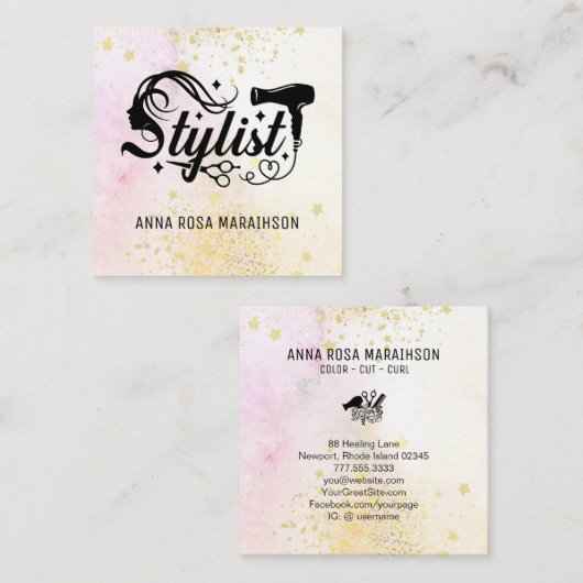 *~* Herzschere Herztrockner AP6 Glitzer Quadratische Visitenkarte (Vorne/Hinten)