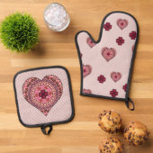 Herzschichten Ofenhandschuh & Topflappen-Set (Oben Unten)