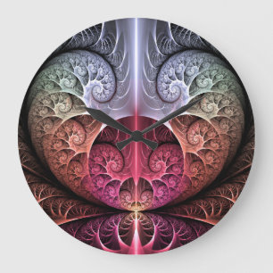 Herzschlag, Abstrakte surreale Fantasie Fraktal Ku Große Wanduhr