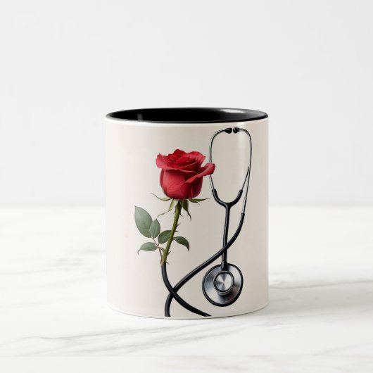 Herzschlag im Cup: Stethoskop-Tasse Zweifarbige Tasse (Mittel)