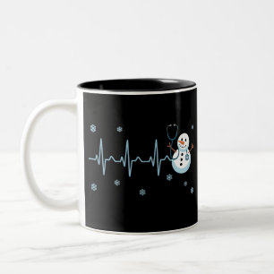 Herzschlag Krankenpfleger Schneemann Weihnachten  Zweifarbige Tasse