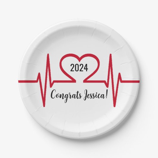 Herzschlag Krankenschwester Medizinischer Abschlus Pappteller (Vorderseite)