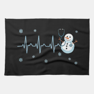 Herzschlag Krankenschwester Schneemann Weihnachten Geschirrtuch