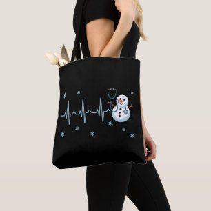 Herzschlag Krankenschwester Schneemann Weihnachten Tasche