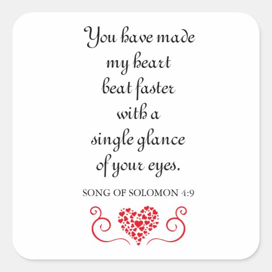 Herzschlag schneller | Zitat der romantischen Bibe Quadratischer Aufkleber (Vorderseite)