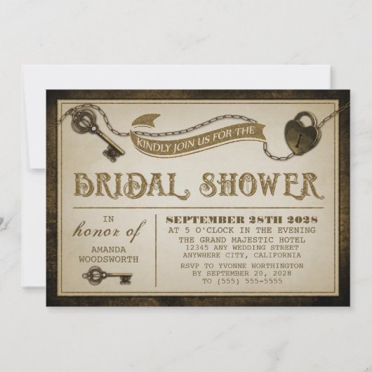 Herzschleuse Skeletton Key Bridal Dusche Einladung (Vorderseite)